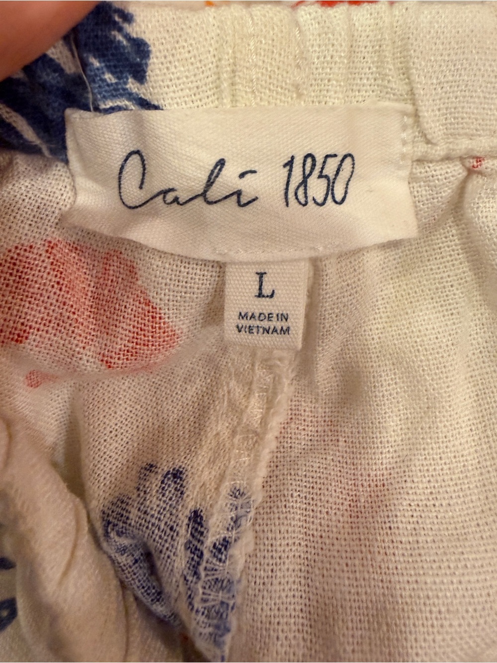 Cali1850 Women’s Wide Leg Cream Beachy Nautical Campy Print Blend Pants sz L - Picture 6 of 11